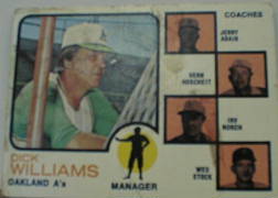 1973 Topps Baseball Cards      179B    Dick Williams MG/Jerry Adair/Vern Hosschett/Irv Noren/Wes Stock w/o Ear